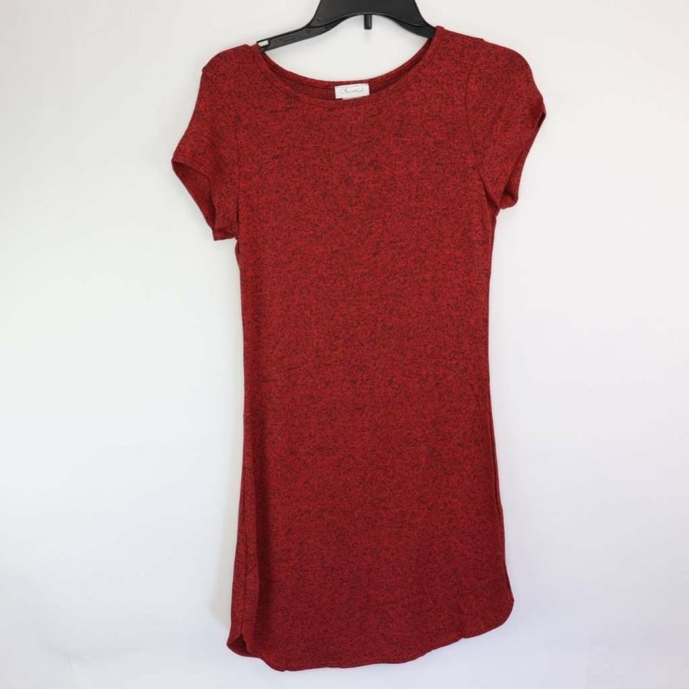 Clementine Womens T Shirt Dress Red Marled Stretch Scoop Neck Short Sleeve L New